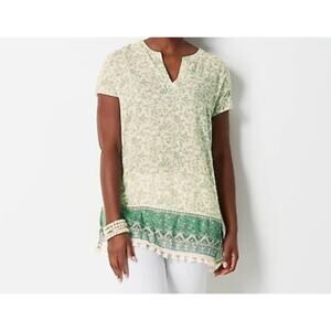 J. Jill Cotton Tunic Green and Cream XL/1X